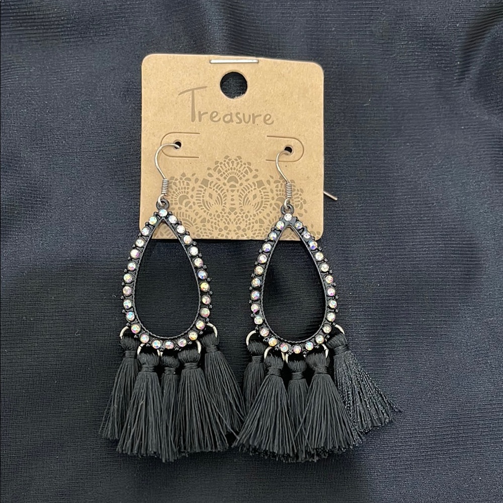 Rhinestone Bling Fringe Teardrop Dangle Earrings